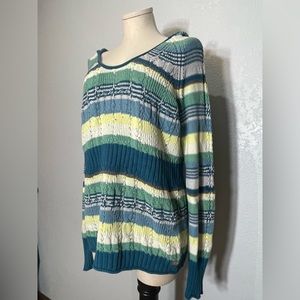 DKNY Striped Crewneck Hooded Sweater - XL